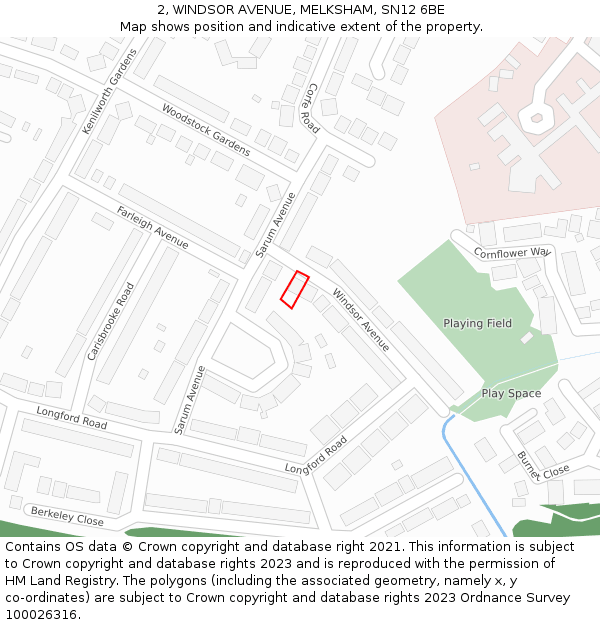 2, WINDSOR AVENUE, MELKSHAM, SN12 6BE: Location map and indicative extent of plot