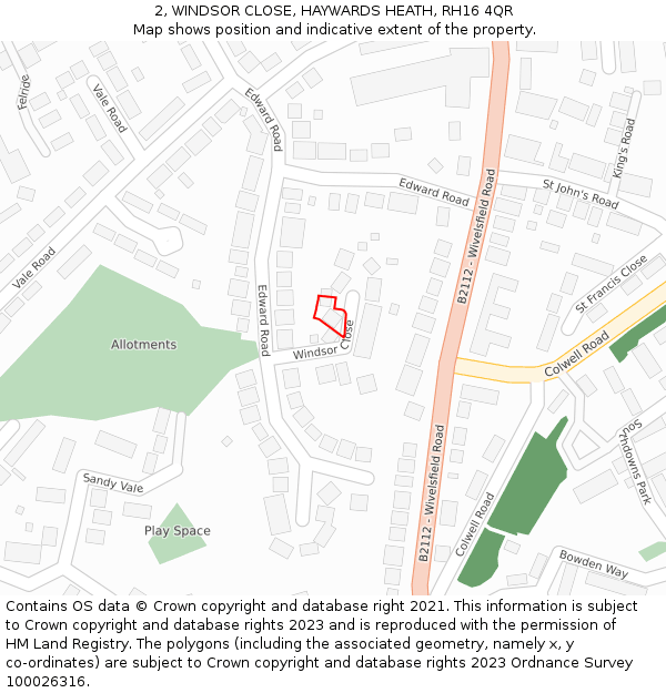 2, WINDSOR CLOSE, HAYWARDS HEATH, RH16 4QR: Location map and indicative extent of plot