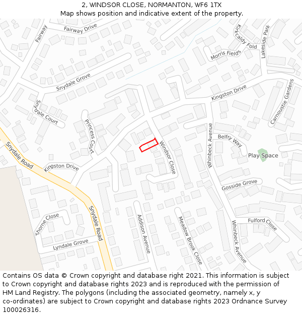 2, WINDSOR CLOSE, NORMANTON, WF6 1TX: Location map and indicative extent of plot