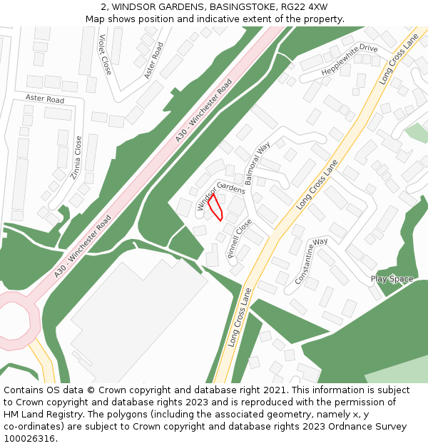 2, WINDSOR GARDENS, BASINGSTOKE, RG22 4XW: Location map and indicative extent of plot