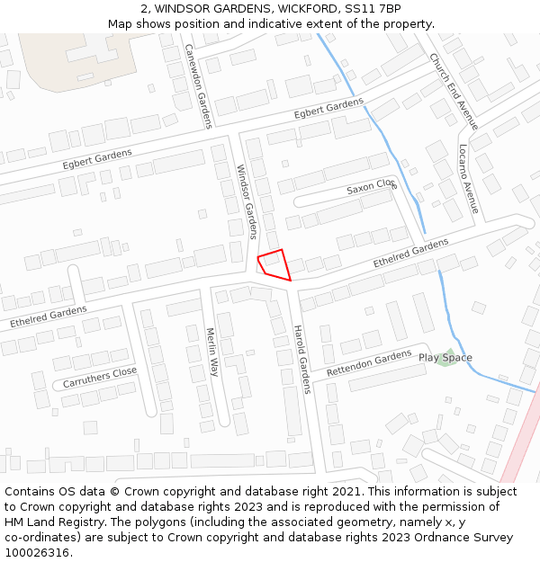 2, WINDSOR GARDENS, WICKFORD, SS11 7BP: Location map and indicative extent of plot