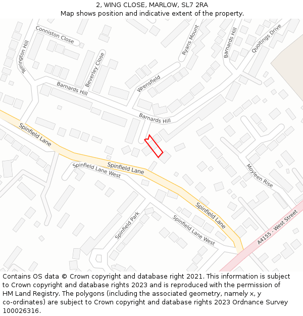 2, WING CLOSE, MARLOW, SL7 2RA: Location map and indicative extent of plot