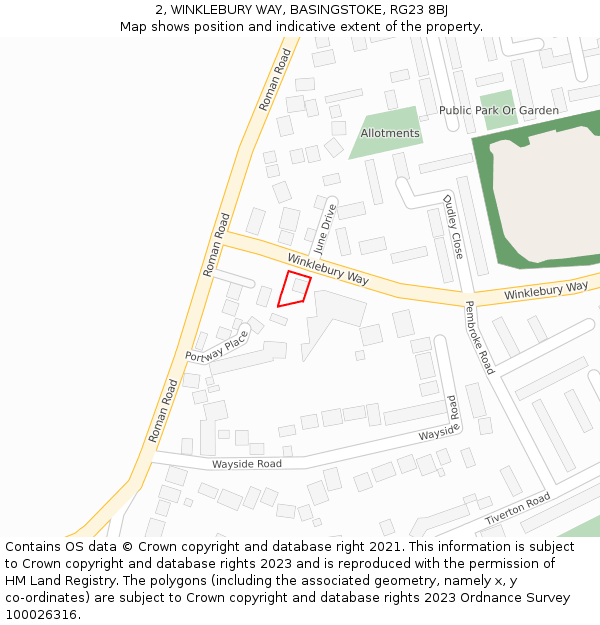 2, WINKLEBURY WAY, BASINGSTOKE, RG23 8BJ: Location map and indicative extent of plot