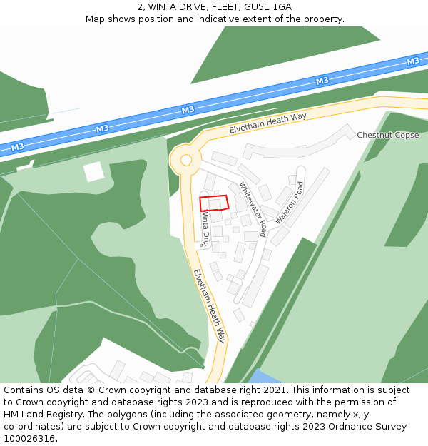 2, WINTA DRIVE, FLEET, GU51 1GA: Location map and indicative extent of plot