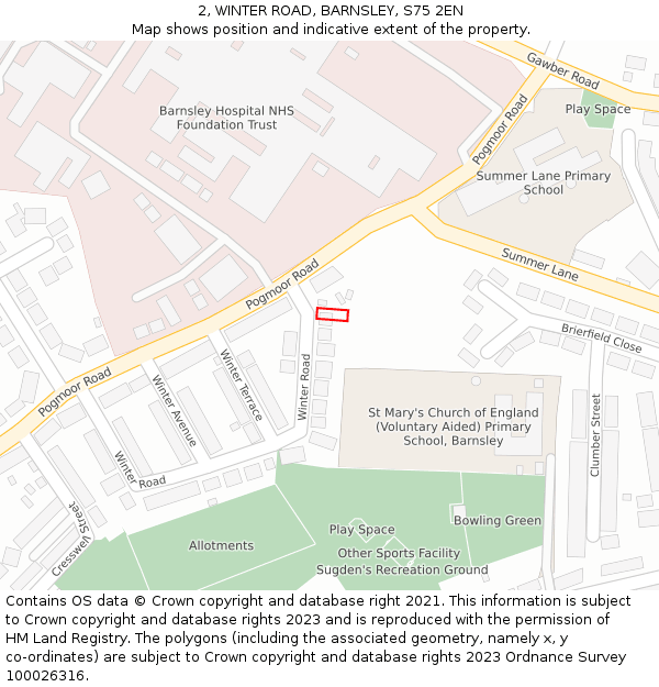 2, WINTER ROAD, BARNSLEY, S75 2EN: Location map and indicative extent of plot