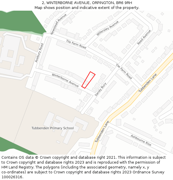 2, WINTERBORNE AVENUE, ORPINGTON, BR6 9RH: Location map and indicative extent of plot