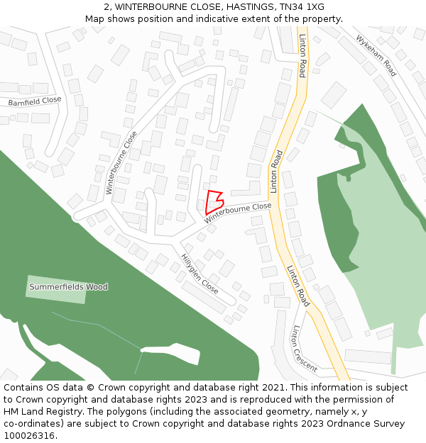 2, WINTERBOURNE CLOSE, HASTINGS, TN34 1XG: Location map and indicative extent of plot