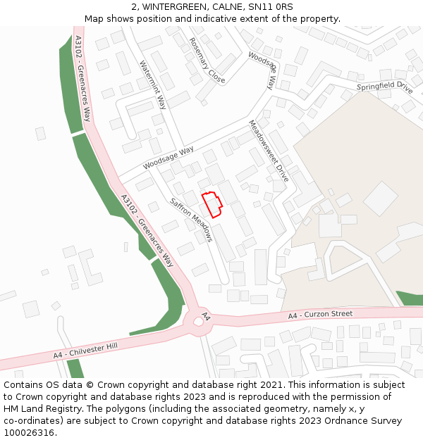 2, WINTERGREEN, CALNE, SN11 0RS: Location map and indicative extent of plot