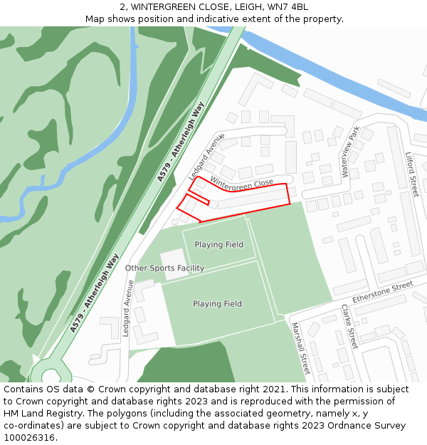 2, WINTERGREEN CLOSE, LEIGH, WN7 4BL: Location map and indicative extent of plot