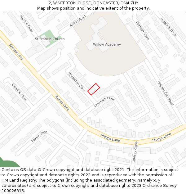 2, WINTERTON CLOSE, DONCASTER, DN4 7HY: Location map and indicative extent of plot