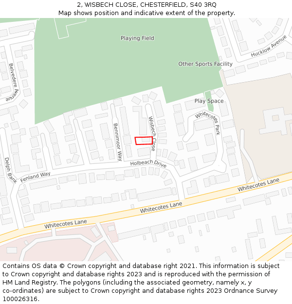 2, WISBECH CLOSE, CHESTERFIELD, S40 3RQ: Location map and indicative extent of plot