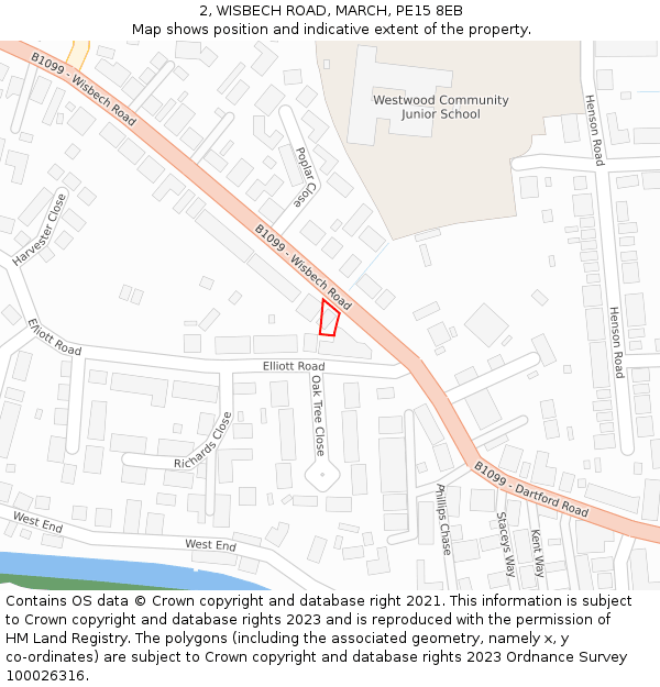 2, WISBECH ROAD, MARCH, PE15 8EB: Location map and indicative extent of plot