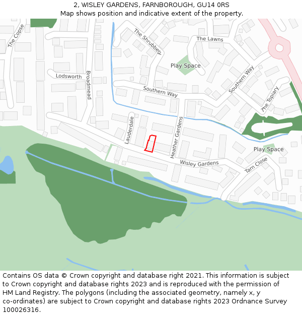 2, WISLEY GARDENS, FARNBOROUGH, GU14 0RS: Location map and indicative extent of plot