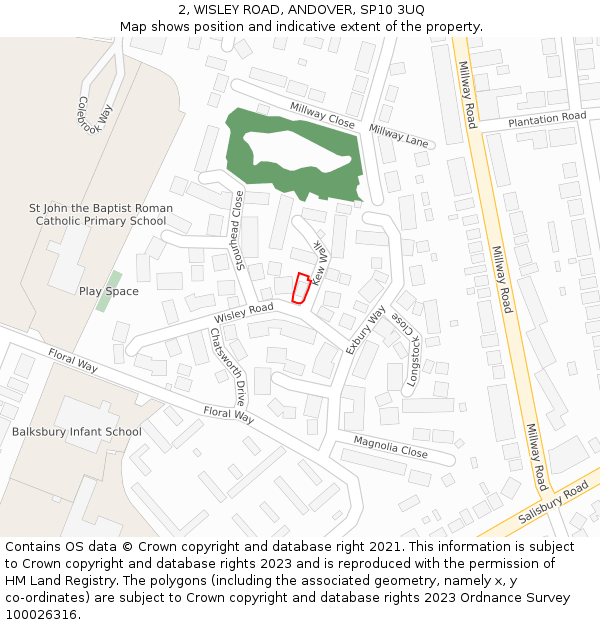 2, WISLEY ROAD, ANDOVER, SP10 3UQ: Location map and indicative extent of plot