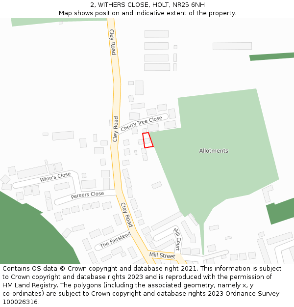 2, WITHERS CLOSE, HOLT, NR25 6NH: Location map and indicative extent of plot