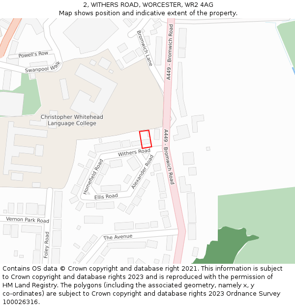 2, WITHERS ROAD, WORCESTER, WR2 4AG: Location map and indicative extent of plot