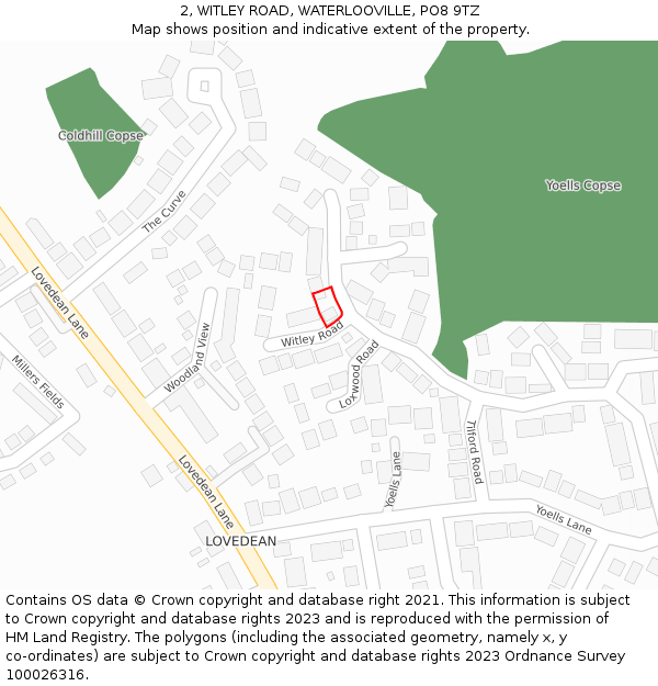 2, WITLEY ROAD, WATERLOOVILLE, PO8 9TZ: Location map and indicative extent of plot