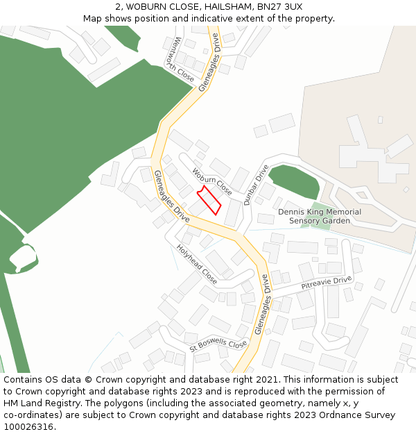 2, WOBURN CLOSE, HAILSHAM, BN27 3UX: Location map and indicative extent of plot