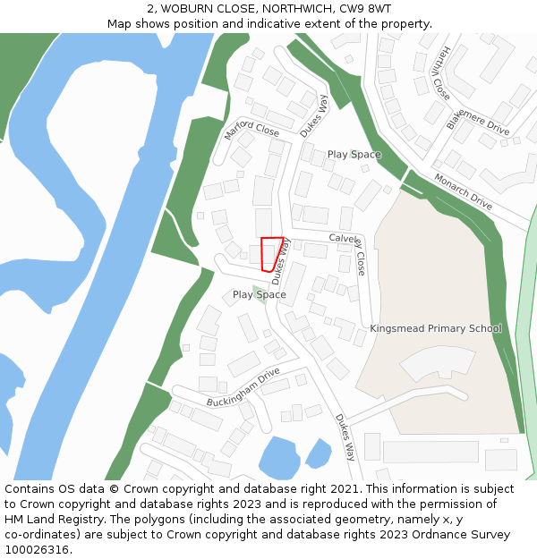 2, WOBURN CLOSE, NORTHWICH, CW9 8WT: Location map and indicative extent of plot