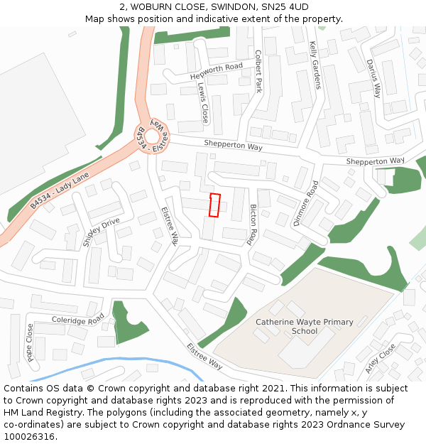 2, WOBURN CLOSE, SWINDON, SN25 4UD: Location map and indicative extent of plot