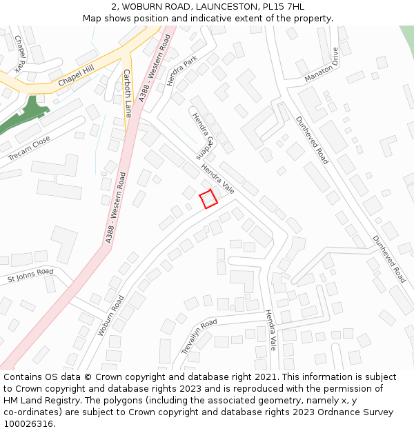 2, WOBURN ROAD, LAUNCESTON, PL15 7HL: Location map and indicative extent of plot