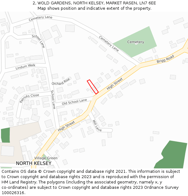 2, WOLD GARDENS, NORTH KELSEY, MARKET RASEN, LN7 6EE: Location map and indicative extent of plot