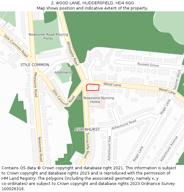 2, WOOD LANE, HUDDERSFIELD, HD4 6QG: Location map and indicative extent of plot