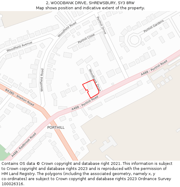 2, WOODBANK DRIVE, SHREWSBURY, SY3 8RW: Location map and indicative extent of plot