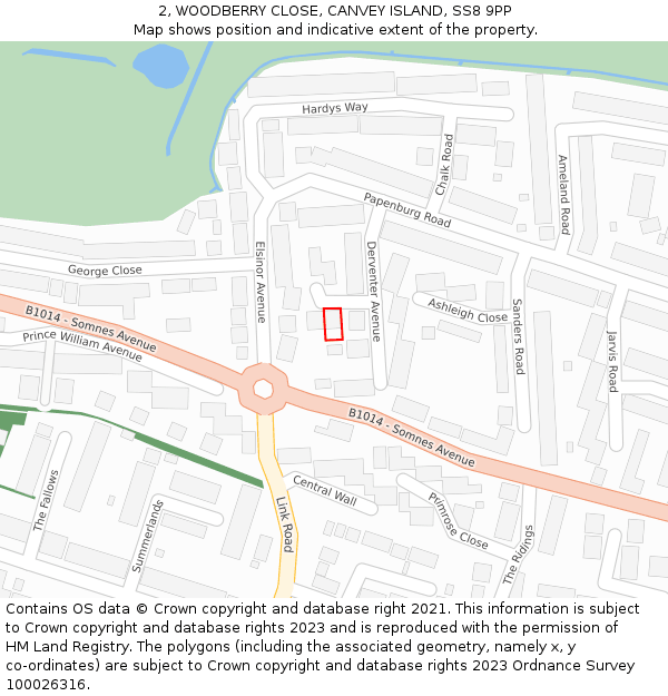 2, WOODBERRY CLOSE, CANVEY ISLAND, SS8 9PP: Location map and indicative extent of plot