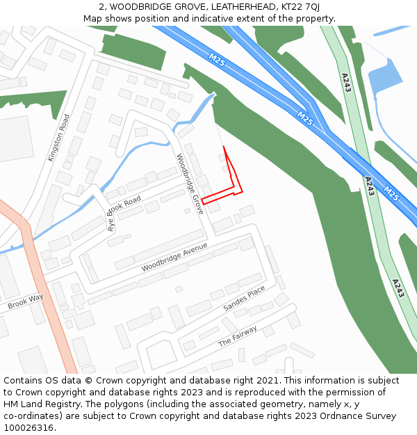 2, WOODBRIDGE GROVE, LEATHERHEAD, KT22 7QJ: Location map and indicative extent of plot