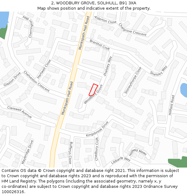 2, WOODBURY GROVE, SOLIHULL, B91 3XA: Location map and indicative extent of plot