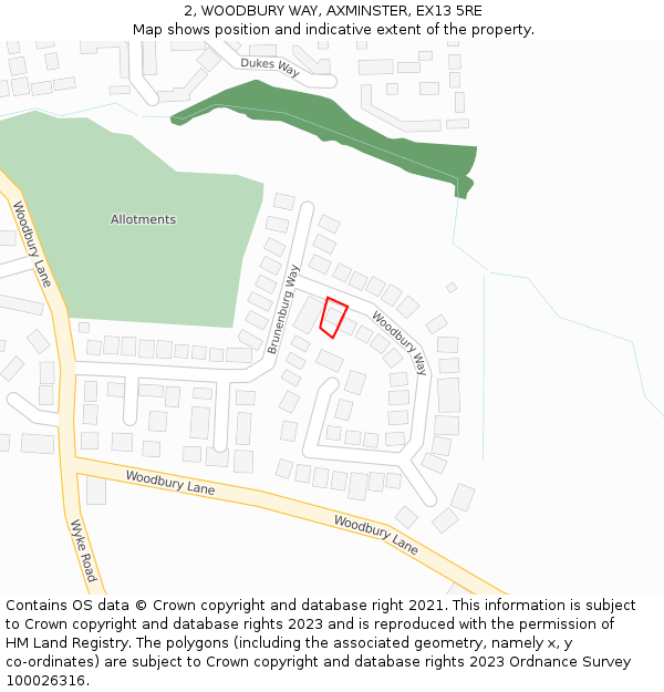 2, WOODBURY WAY, AXMINSTER, EX13 5RE: Location map and indicative extent of plot