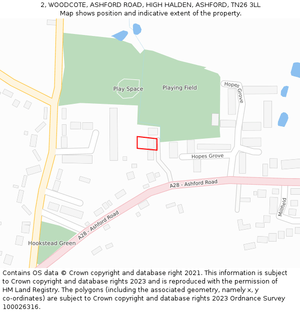 2, WOODCOTE, ASHFORD ROAD, HIGH HALDEN, ASHFORD, TN26 3LL: Location map and indicative extent of plot