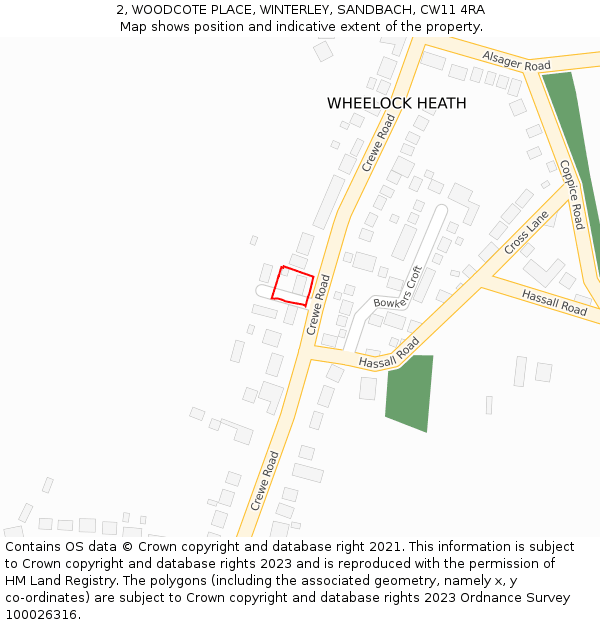 2, WOODCOTE PLACE, WINTERLEY, SANDBACH, CW11 4RA: Location map and indicative extent of plot