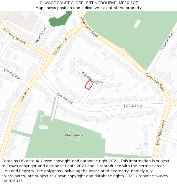 2, WOODCOURT CLOSE, SITTINGBOURNE, ME10 1QT: Location map and indicative extent of plot