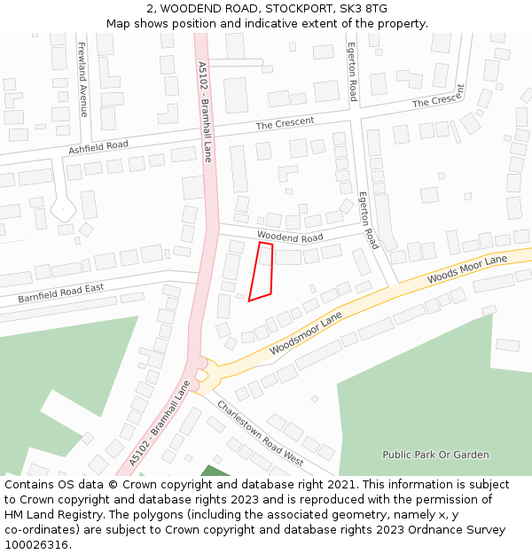 2, WOODEND ROAD, STOCKPORT, SK3 8TG: Location map and indicative extent of plot