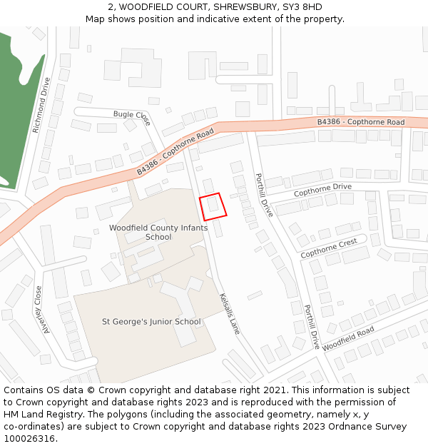 2, WOODFIELD COURT, SHREWSBURY, SY3 8HD: Location map and indicative extent of plot