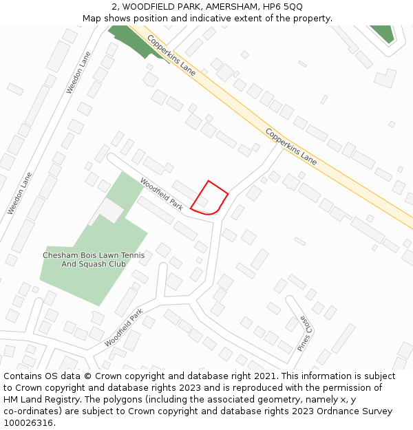 2, WOODFIELD PARK, AMERSHAM, HP6 5QQ: Location map and indicative extent of plot