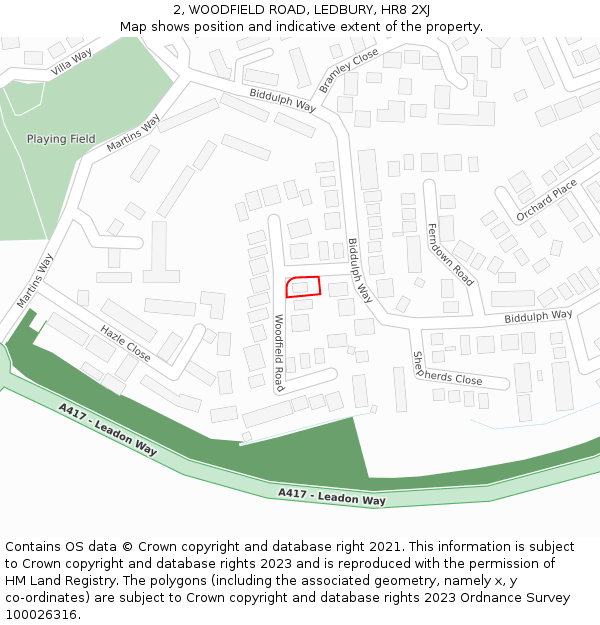 2, WOODFIELD ROAD, LEDBURY, HR8 2XJ: Location map and indicative extent of plot