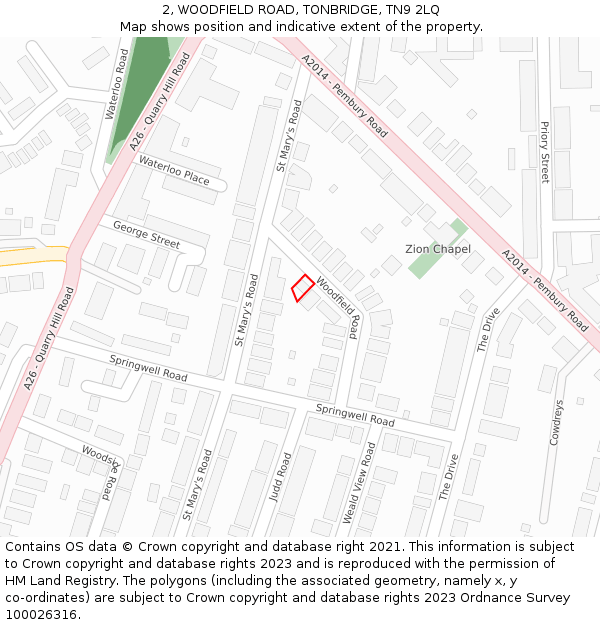 2, WOODFIELD ROAD, TONBRIDGE, TN9 2LQ: Location map and indicative extent of plot