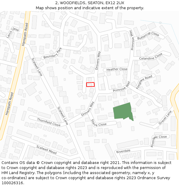 2, WOODFIELDS, SEATON, EX12 2UX: Location map and indicative extent of plot