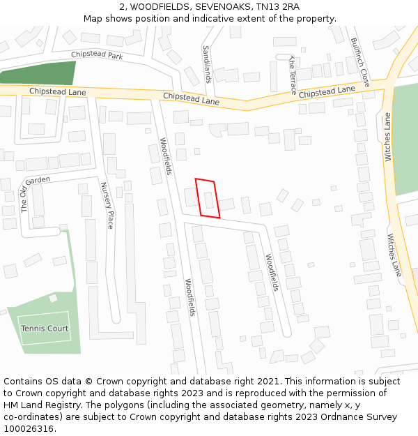 2, WOODFIELDS, SEVENOAKS, TN13 2RA: Location map and indicative extent of plot