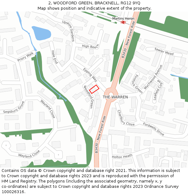 2, WOODFORD GREEN, BRACKNELL, RG12 9YQ: Location map and indicative extent of plot