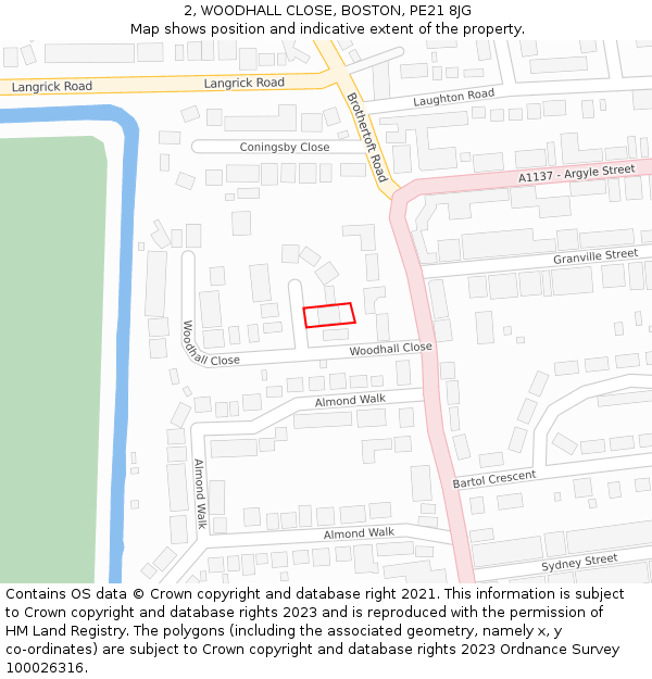 2, WOODHALL CLOSE, BOSTON, PE21 8JG: Location map and indicative extent of plot