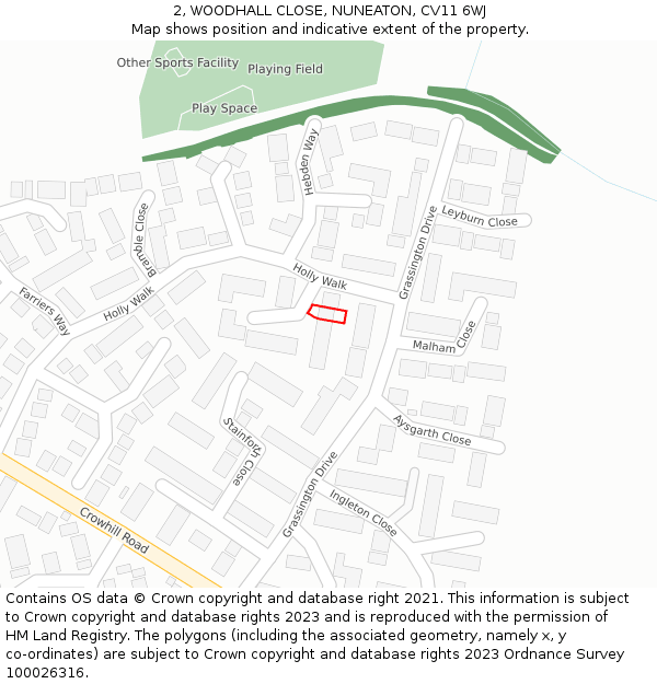 2, WOODHALL CLOSE, NUNEATON, CV11 6WJ: Location map and indicative extent of plot