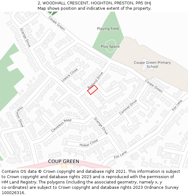 2, WOODHALL CRESCENT, HOGHTON, PRESTON, PR5 0HJ: Location map and indicative extent of plot