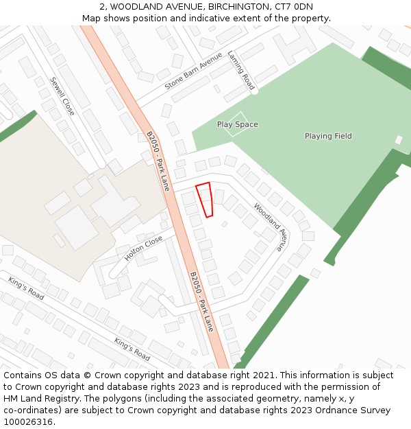 2, WOODLAND AVENUE, BIRCHINGTON, CT7 0DN: Location map and indicative extent of plot