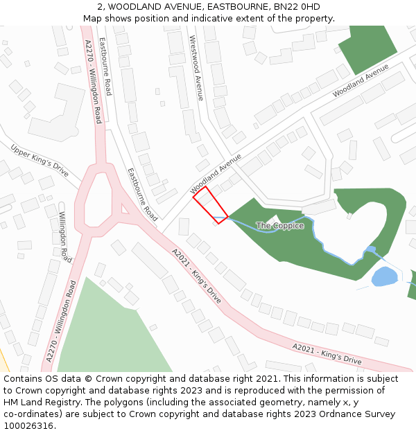 2, WOODLAND AVENUE, EASTBOURNE, BN22 0HD: Location map and indicative extent of plot