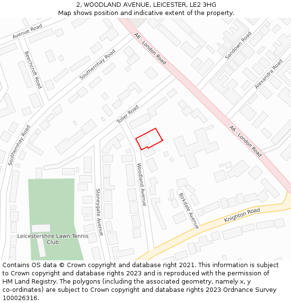 2, WOODLAND AVENUE, LEICESTER, LE2 3HG: Location map and indicative extent of plot