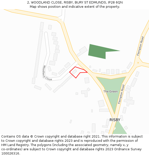 2, WOODLAND CLOSE, RISBY, BURY ST EDMUNDS, IP28 6QN: Location map and indicative extent of plot